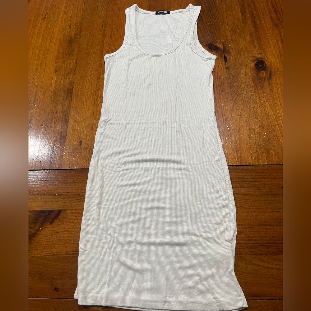 NIP TALENTLESS Womens Bone Ivory Cream Ribbed Wife Beater Tank Dress Size Medium